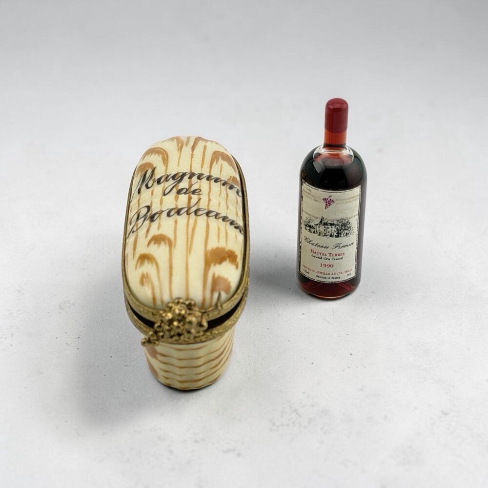 Limoges "Magnum de Bordeaux" Porcelain Trinket Box 1990s w/ Bottle France